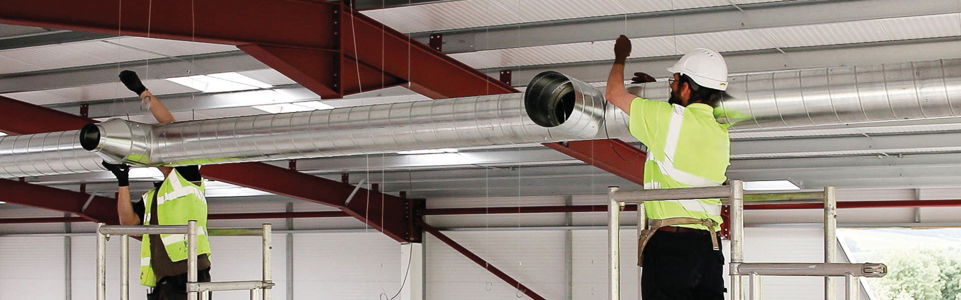 HVAC duct installation using Zip-Clip wire rope